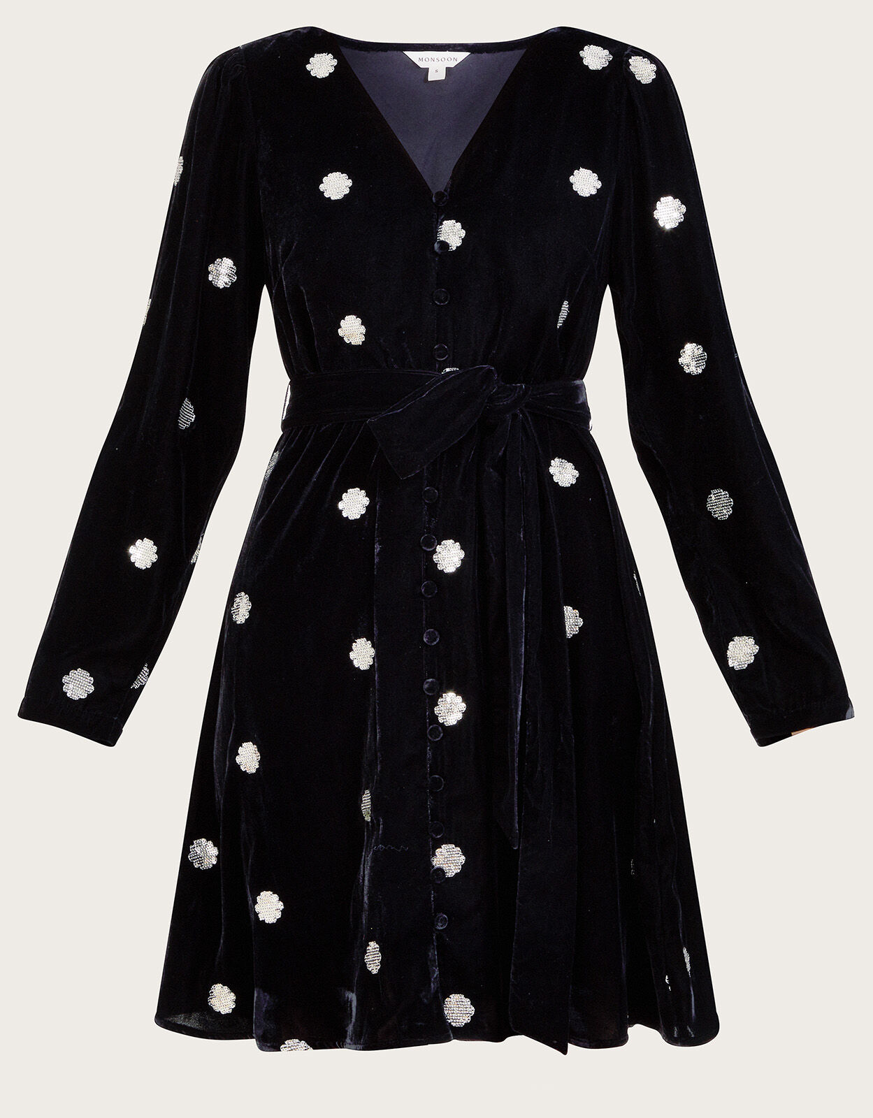 Viola Embellished Velvet Tea Dress Black