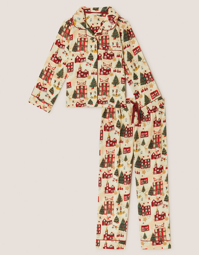 Christmas Scene Print Long Pyjamas Set, Cream (CREAM), large