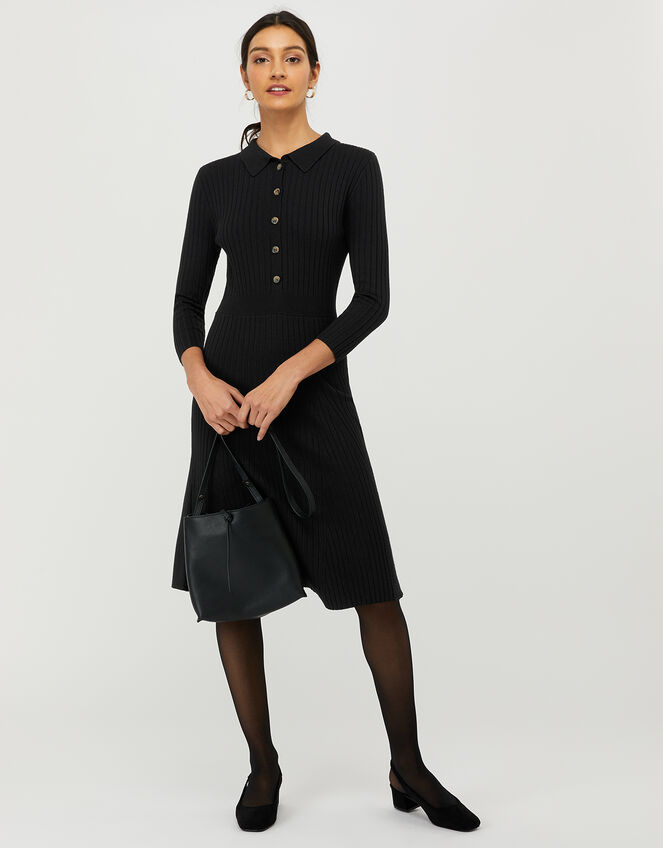 Harley Ribbed Knit Dress, Black (BLACK), large