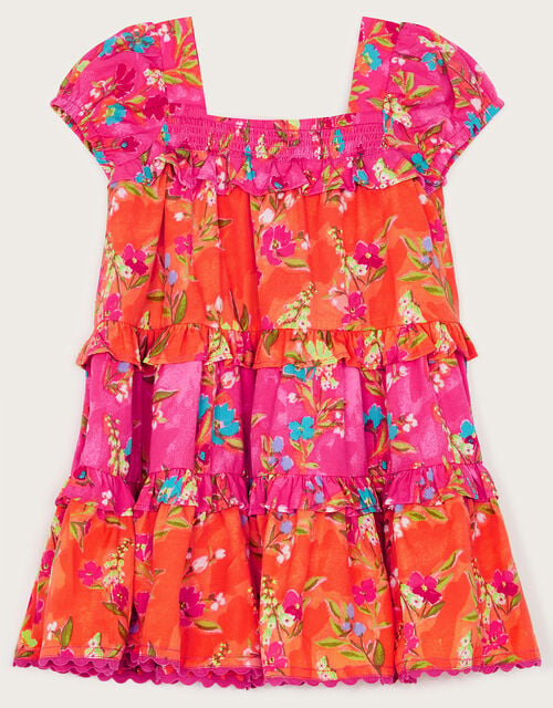 Baby Tiered Floral Dress in Recycled Polyester, Pink (PINK), large