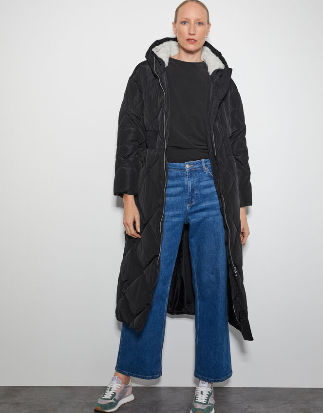 Phoebe Fleece Quilted Puffer Coat, Black (BLACK), large