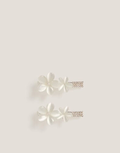 2-Pack Metal Flower Hair Clips, White (WHITE), large