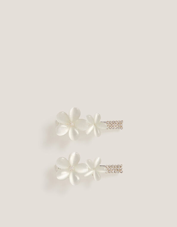 2-Pack Metal Flower Hair Clips, White (WHITE), large