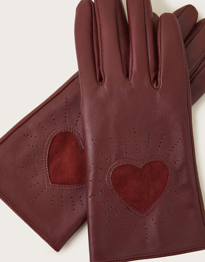 Leather Heart Gloves, Red (RED), large