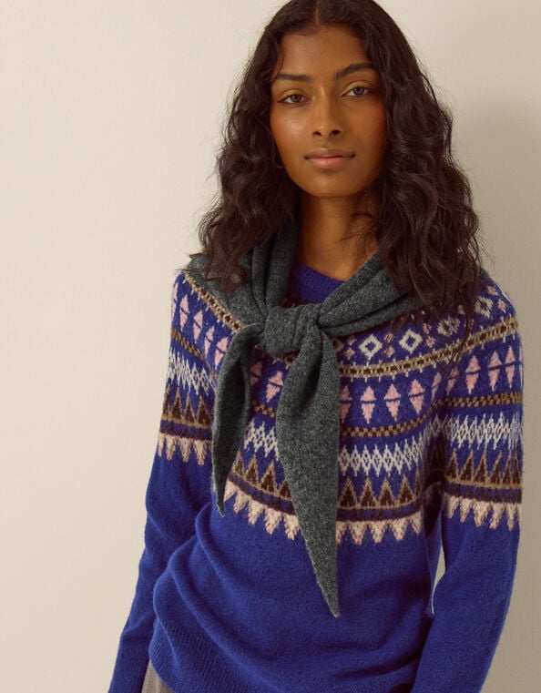 Fae Knitted Triangle Scarf, Grey (GREY), large