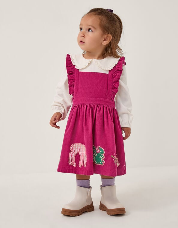 Baby Top & Corduroy Pinafore Dress Set, Red (BURGUNDY), large