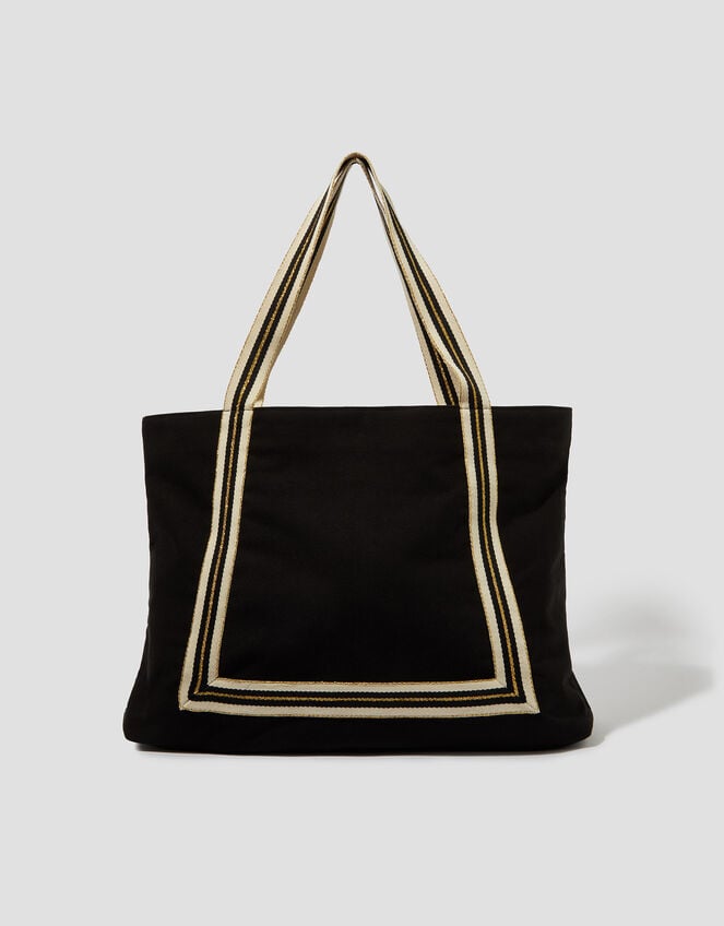 Nia Stripe Strap Tote Bag, Black (BLACK), large
