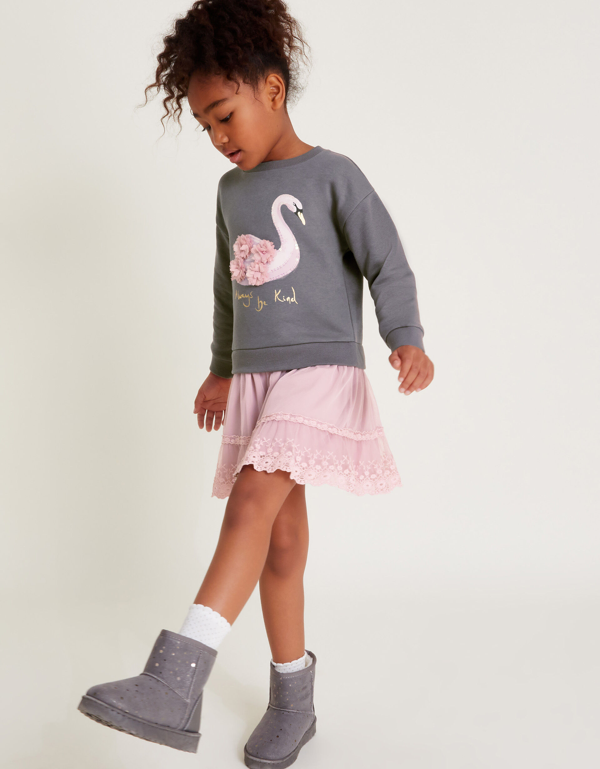 2-in-1 Swan Jumper Dress Grey