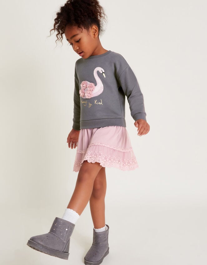 2-in-1 Swan Jumper Dress, Grey (GREY), large