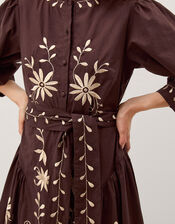 Eloise Floral Embroidered Midi Dress, Brown (CHOCOLATE), large