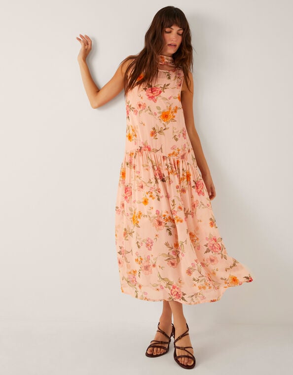 Cassia Floral Print Midi Dress, Nude (NUDE), large