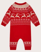 Newborn Fair Isle Reindeer Sleepsuit, Red (RED), large