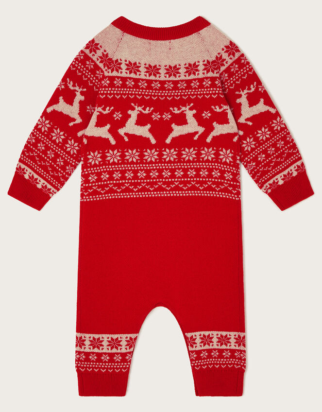 Newborn Fair Isle Reindeer Sleepsuit, Red (RED), large