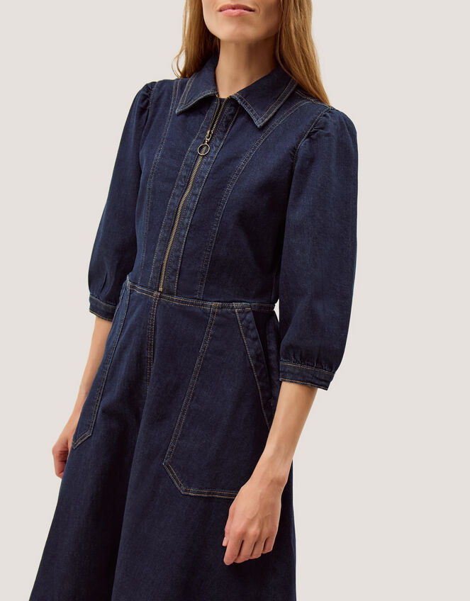 Erin Zip Denim Midi Dress, Blue (INDIGO), large