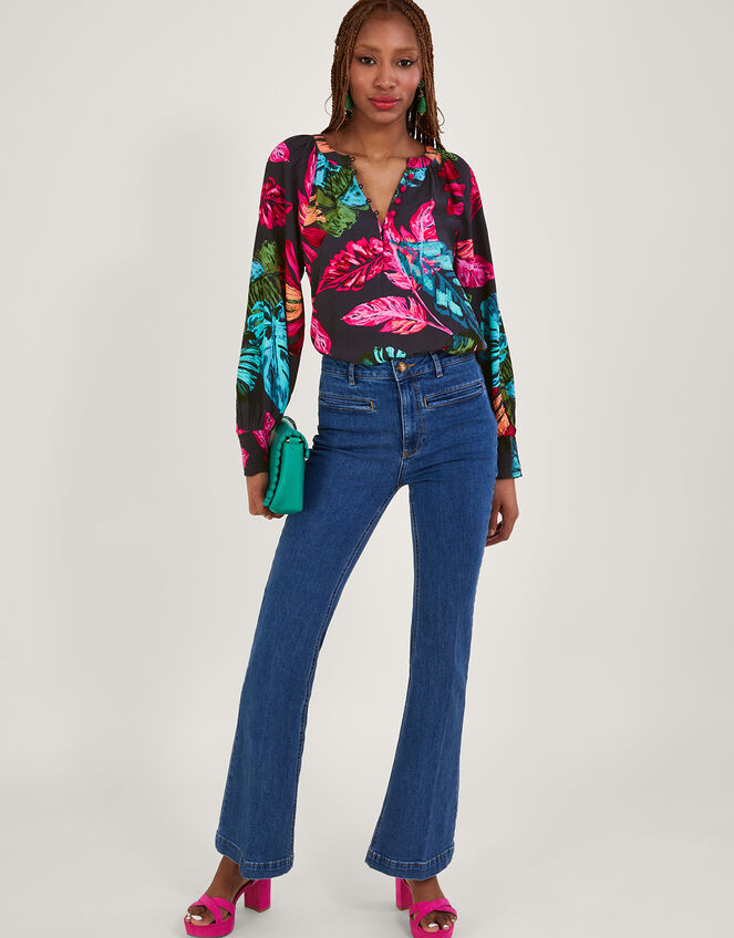 Bria Palm Print Blouse, Blue (MIDNIGHT), large