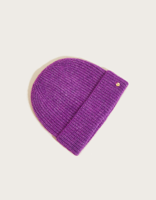 Super Soft Knit Beanie Hat with Recycled Polyester Purple