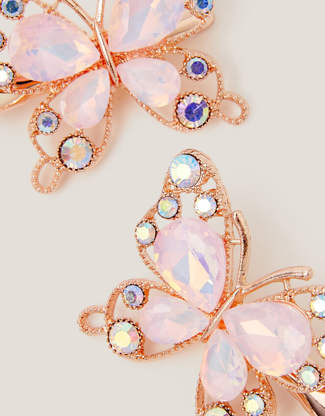 2-Pack Gemstone Butterfly Hair Clips, Pink (PINK), large
