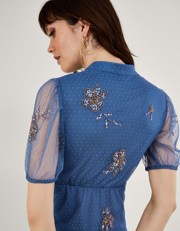 Pamela Embellished Tea Dress Blue Evening Dresses Monsoon UK.