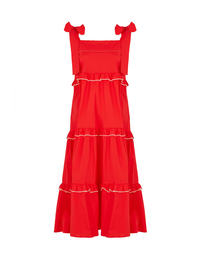 Mirla Beane Tiered Midi Dress, Red (RED), large