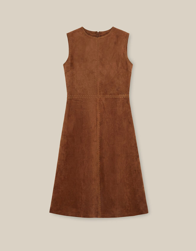 Josie Sleeveless Faux Suede Midi Dress, Brown (BROWN), large