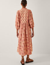 Sibyl Contrast Print Midi Dress, Orange (CORAL), large