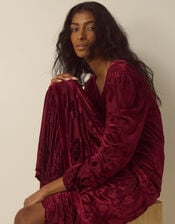 Dolly V-Neck Floral Devor&eacute; Jersey Midi Dress, Red (BURGUNDY), large