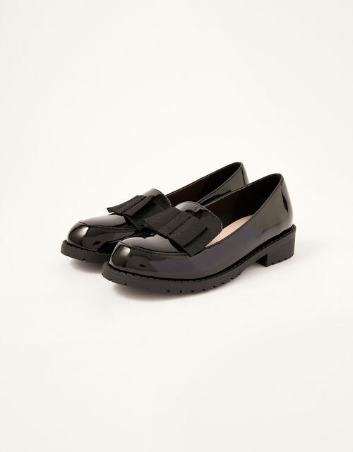 Grosgrain Bow Patent Loafers, Black (BLACK), large