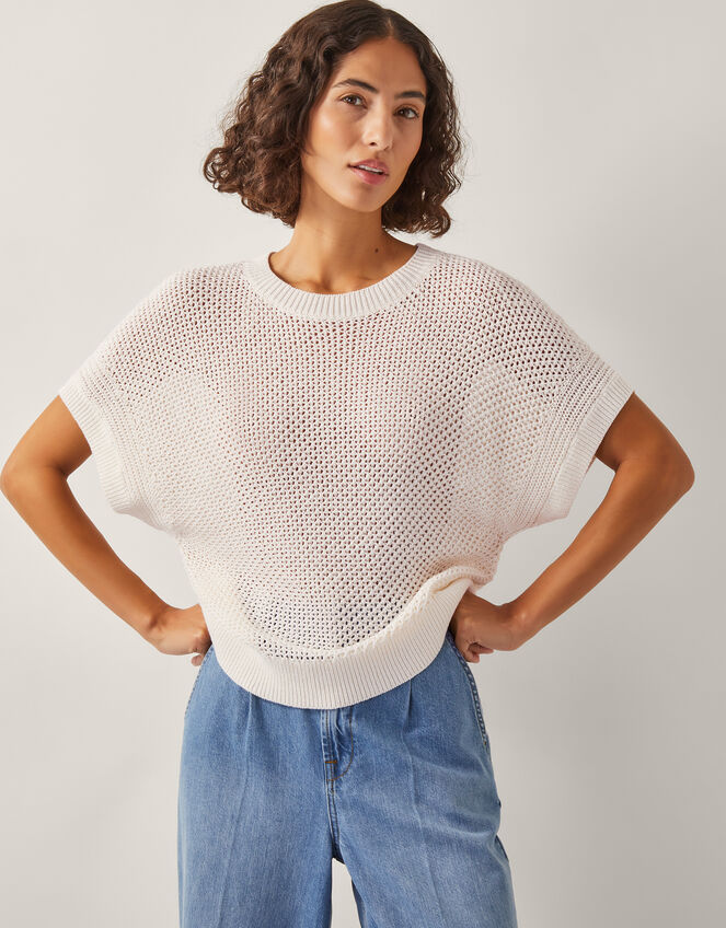 Sybil Slouchy Crochet T-Shirt , Ivory (IVORY), large