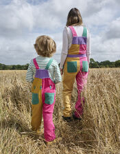 Dotty Dungarees Corduroy Patchwork Dungarees, BRIGHTS MULTI, large