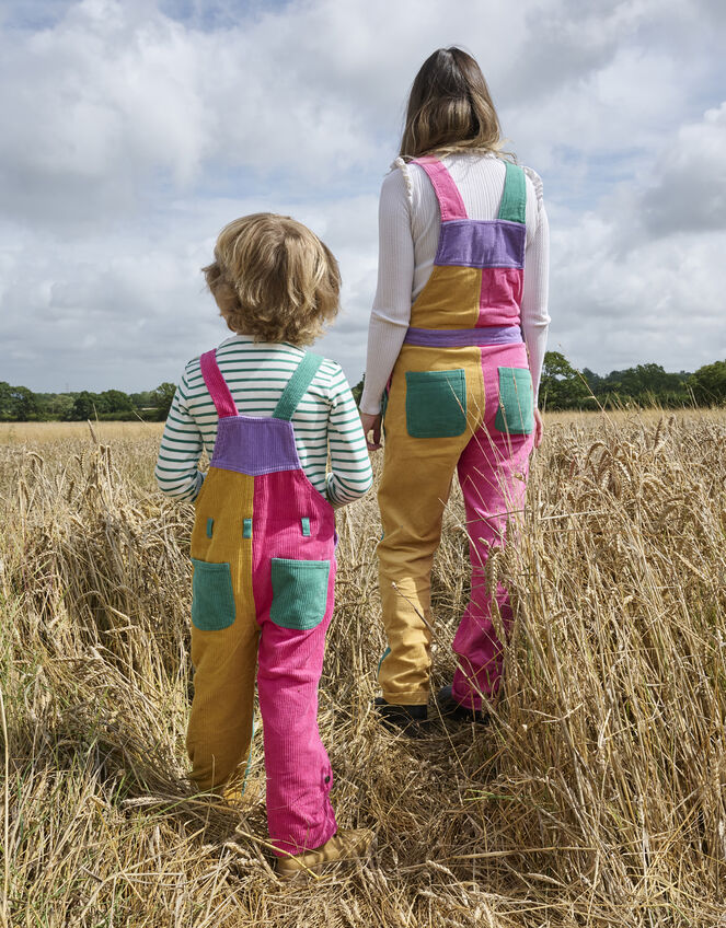 Dotty Dungarees Corduroy Patchwork Dungarees, BRIGHTS MULTI, large