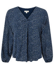 Ditsy Print Woven Front Jersey Top, Blue (NAVY), large