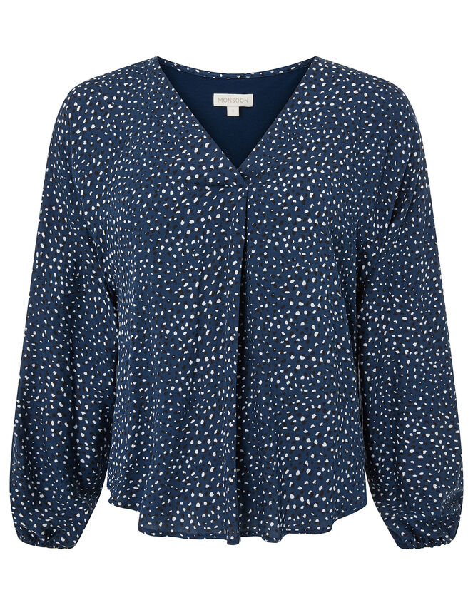 Ditsy Print Woven Front Jersey Top, Blue (NAVY), large