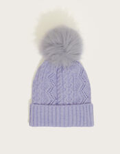 Pom-Pom Cable Knit Hat, , large