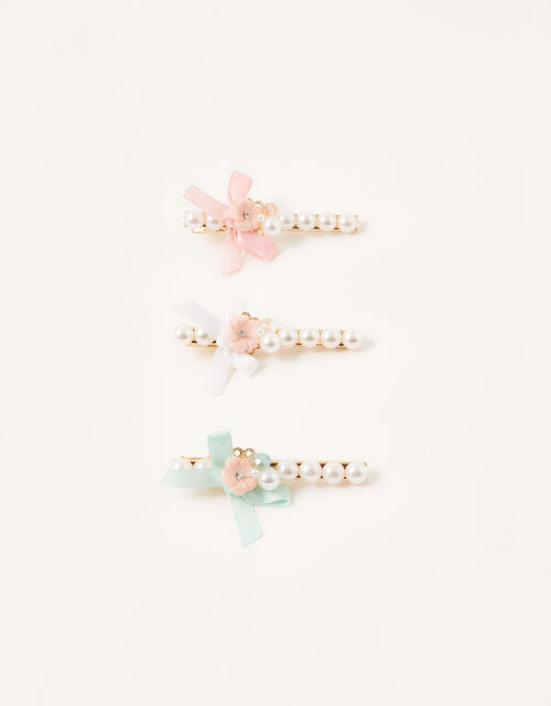 Flower Bow Pearl Clips, , large