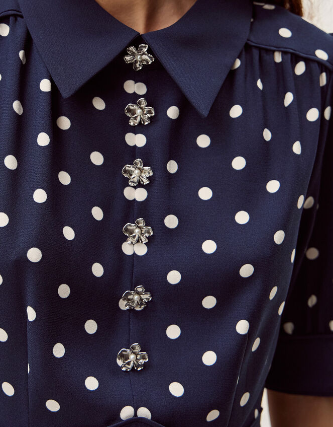 Kate Puff Sleeve Polka Dot Midi Dress Blue