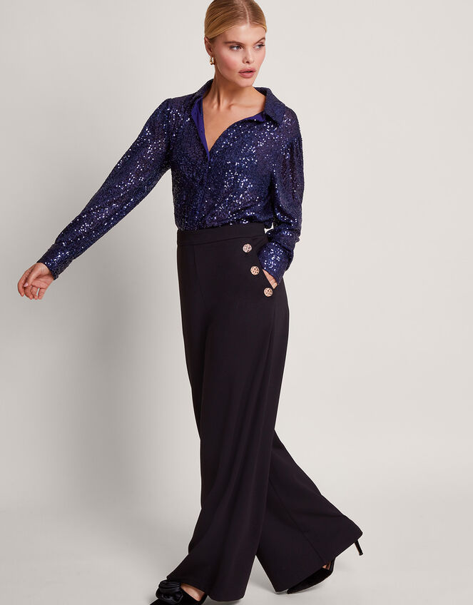 Megan Sequin Shirt, Navy (PURPLE), large