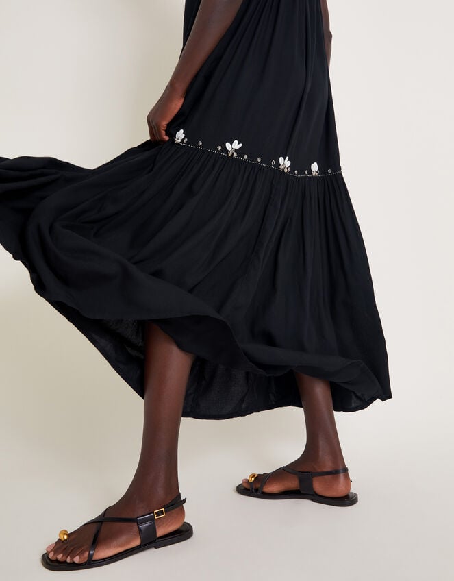 Sia Seashell Sleeveless Midi Dress, Black (BLACK), large