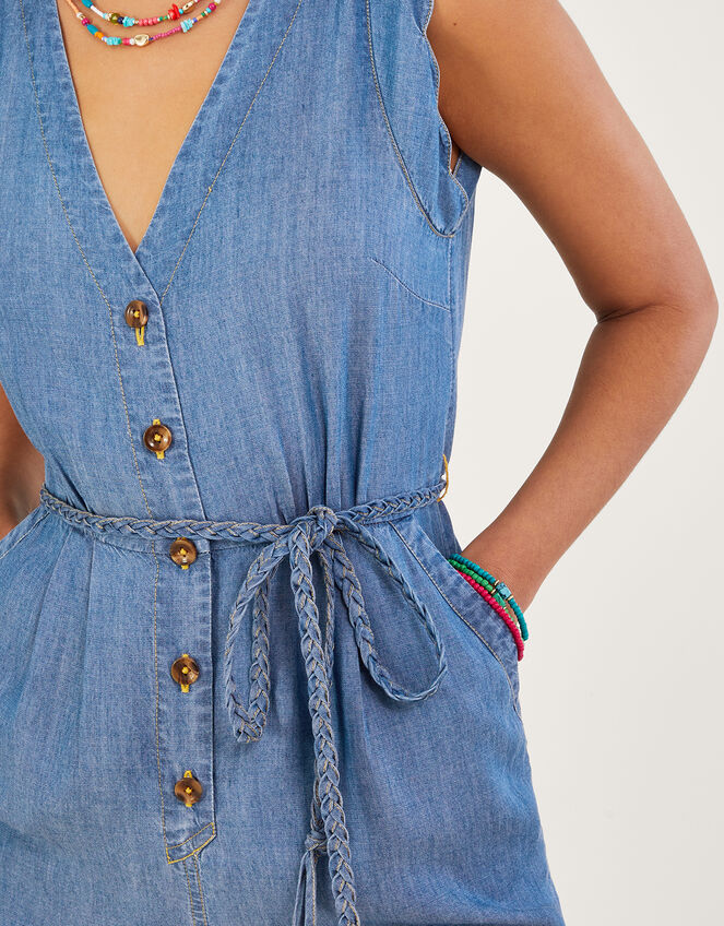 Tie Belt Denim Jumpsuit, Blue (DENIM BLUE), large