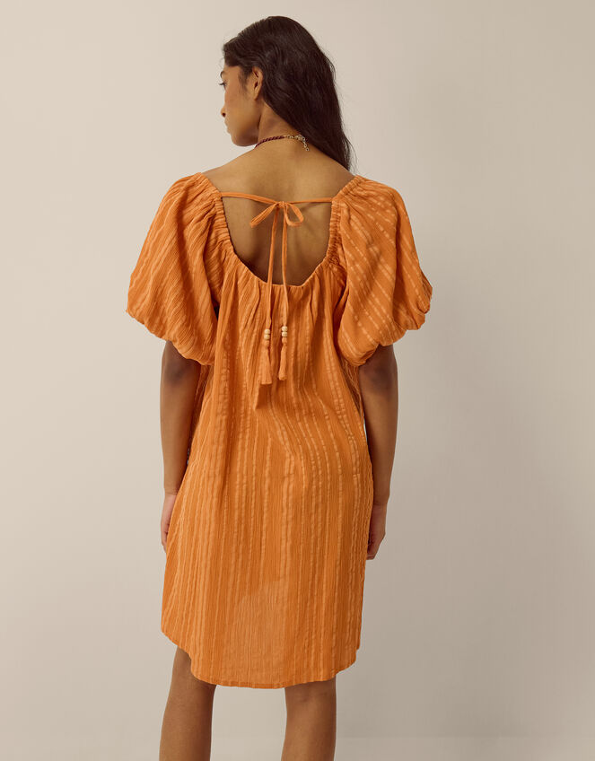 Yara Puff Sleeve Stripe Mini Dress, Tan (TAN), large