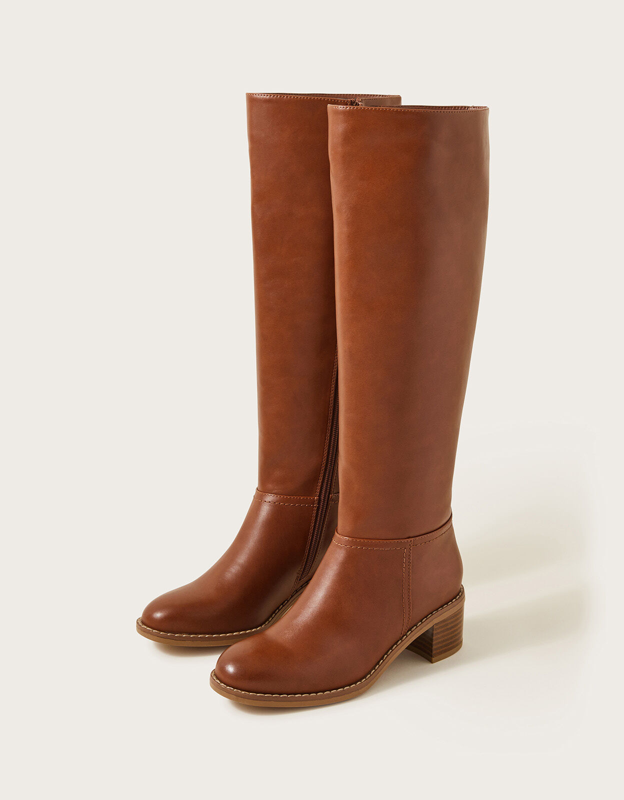 Tan flat knee high boots uk sales
