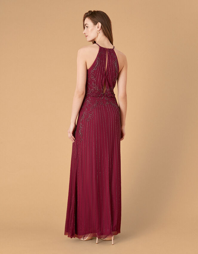 Belle Bead Embellished Maxi Dress in Recycled Fabric, Red (BERRY), large