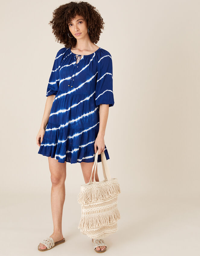 Tie-Dye Tunic Dress in LENZING™ ECOVERO™, Blue (NAVY), large