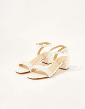 Low Heeled Beaded Strap Bridal Sandals , Ivory (IVORY), large