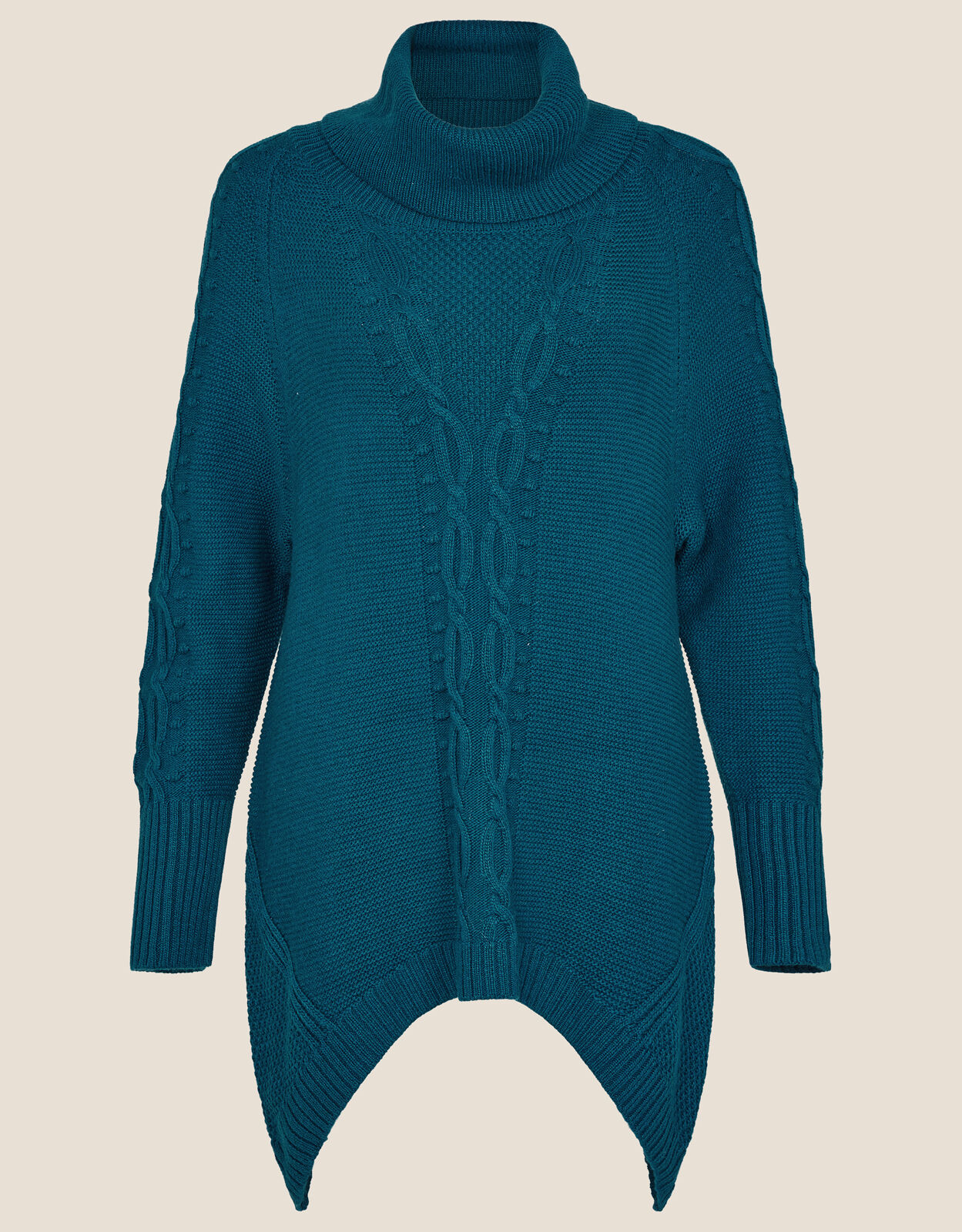 Roll Neck Cable Knit Jumper Teal