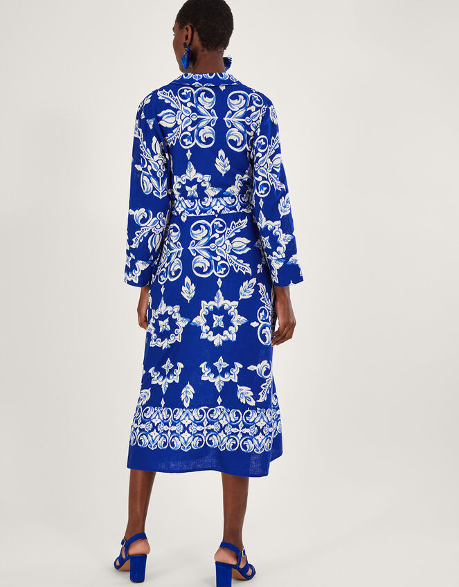 Print Shirt Dress in Linen Blend, Blue (COBALT), large