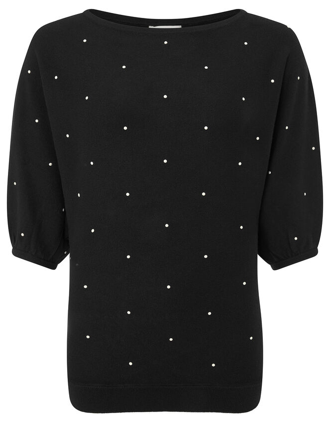 Pearl Knit Jumper with Sustainable Viscose, Black (BLACK), large