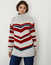 Aneta Cowl Neck Chevron Stripe Jumper, Grey (GREY), large