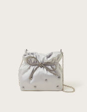 Bejewelled Satin Pouch Bag, , large