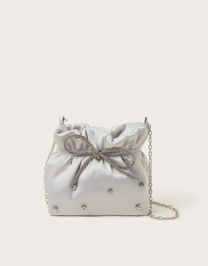 Bejewelled Satin Pouch Bag, , large