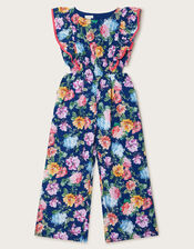 Vintage-Style Floral Jumpsuit, Blue (NAVY), large
